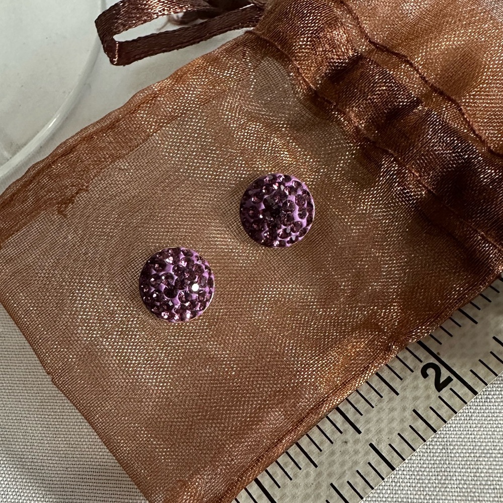 Small disco ball style earrings deep mauve purple